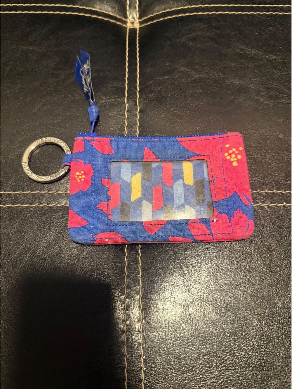 Blue and Pink Floral Zipper Coin Pouch Keychain